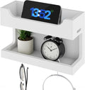 NiHome Wall Mounted Wooden Bedside Accessories Organizer, Double Tray Bedside Storage Shelf Rack with Magnetic Hooks, Bedroom