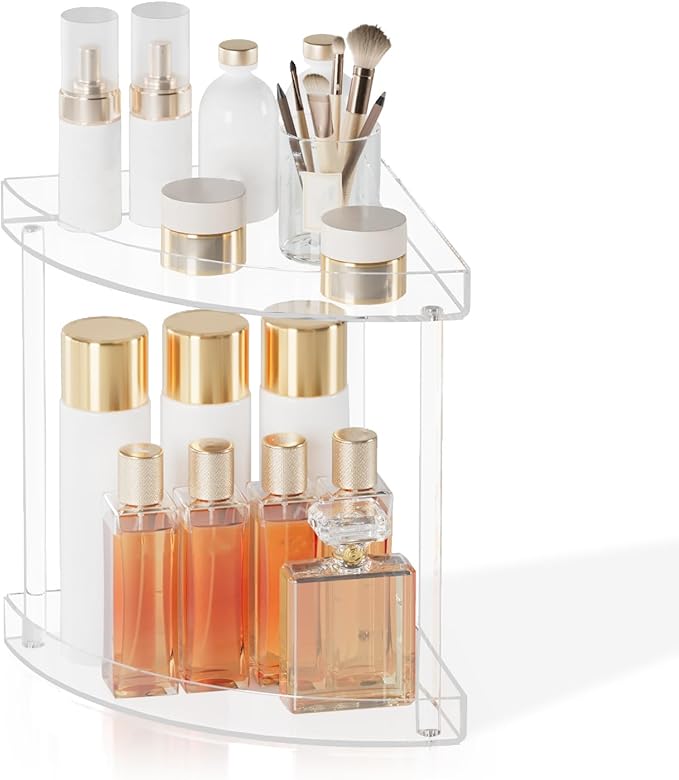 Bathroom Counter Organizer Countertop 2 Tier Storage Acrylic Corner Makeup Organizer for Makeup, Perfume, Vanity, Spice Rack,