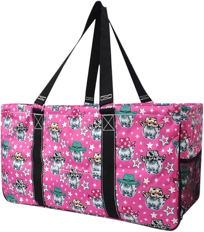 NGIL Extra Large Utility Tote Reusable Grocery Bag Oversized Collapsible for Groceries, Storage, Picnic, Beach (Western Disco-Black)