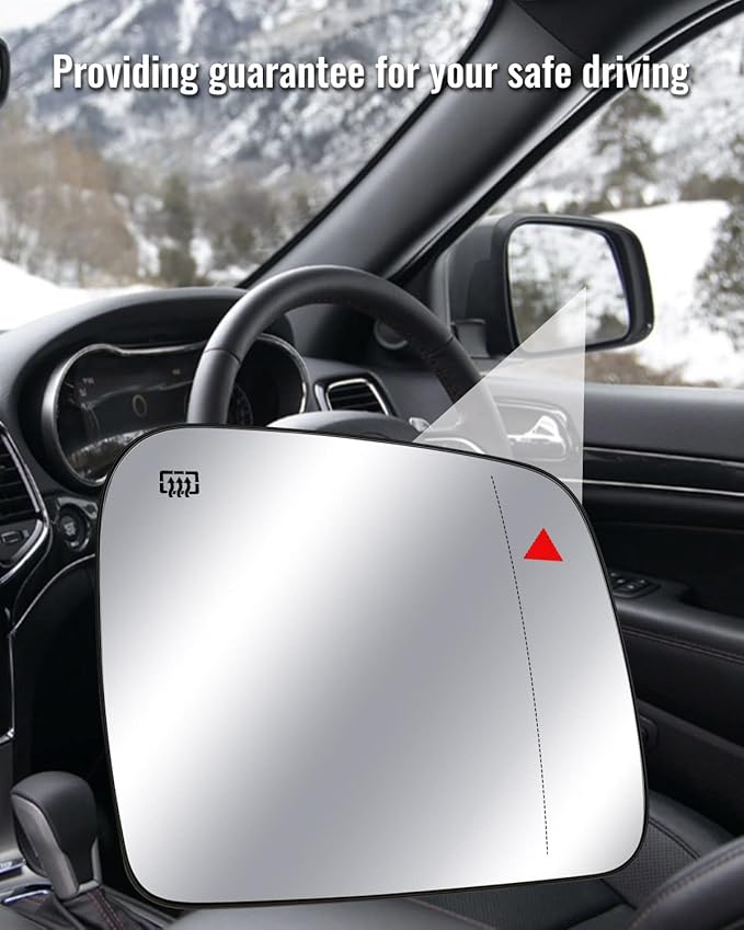 Passenger Side Mirror Glass Heated with Blind Spot Detection & Power Heated Fits for Jeep Grand Cherokee Dodge Durango 2011-2021, Right Rearview Mirror Lens with Holder