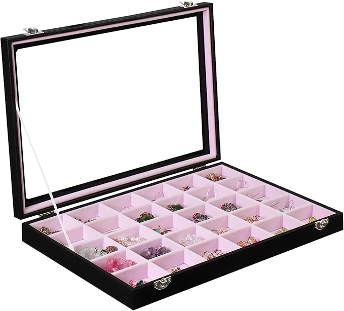 Stratalife Jewelry Organizer Earring Holder Jewelry Tray with Lid Earring Storage Drawer Organizer Earring Ring Storage for W