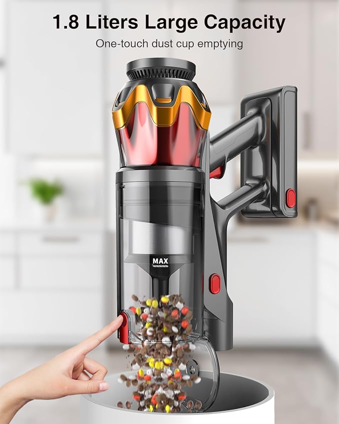 Cordless Vacuum Cleaner, 650W/55KPa 70Mins Vacuum Cleaners for Home, Self-Standing Stick Vacuum with Anti-Tangle Brush & OLED