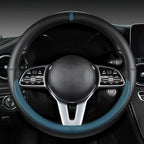 Morandi Color Steering Wheel Cover, Nappa Leather, Fashionable Sporty Style, Universal 15 inches,Black and Blue