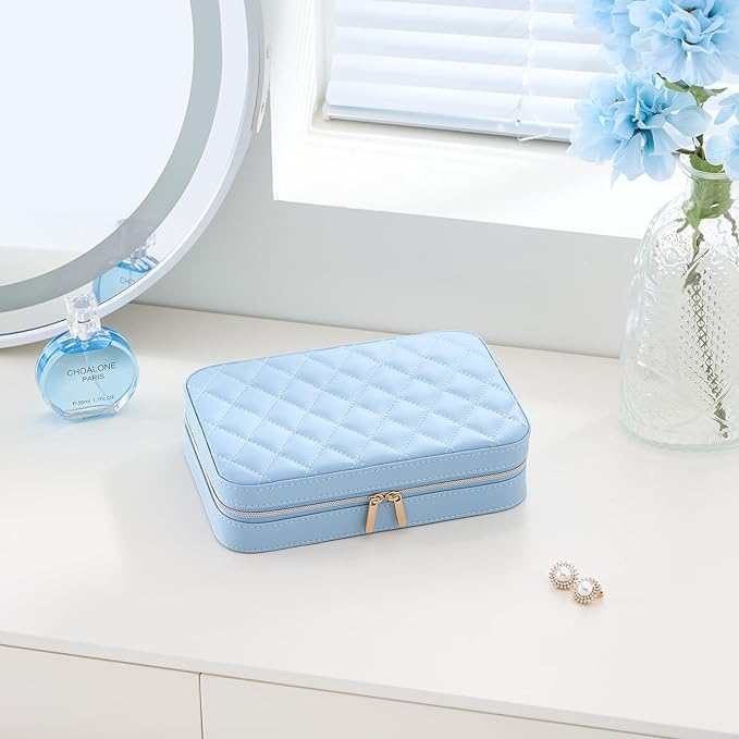 Lolalet Travel Jewelry Case for Women Girls, Travel Jewelry Organizer Box with Mirror & Clear Storage Bag, Small Portable Ear