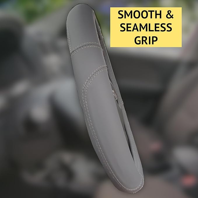 Steering Wheel Cover, Gray, Real Genuine Leather, Small, 14 inch, for Men and Women, Universal, Stretch On, Heat Resistant, Stays Cool, Non-Slip, HANWOLF