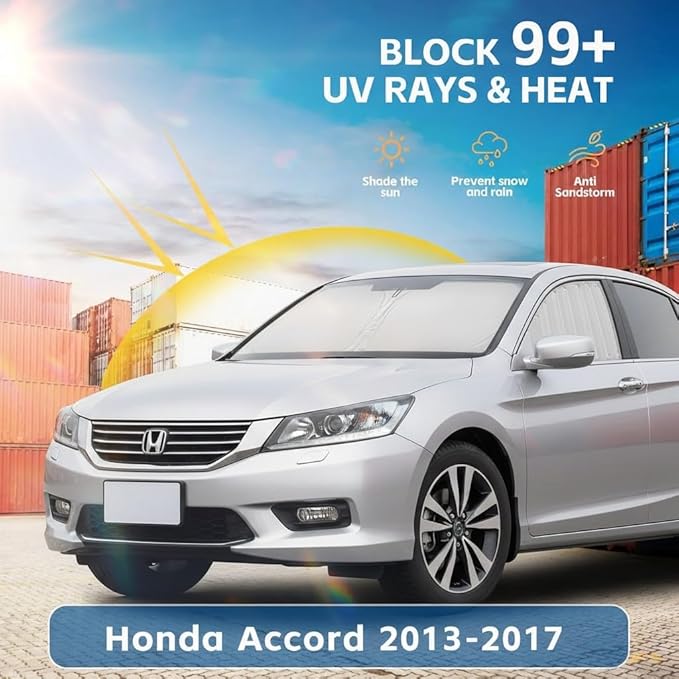 Windshield Sun Shade for Honda Accord 2013-2017 Sunshade Front Window Shade Custom Fit Accord Accessories Sun Visor Foldable Shade Blocks UV Rays Accessories