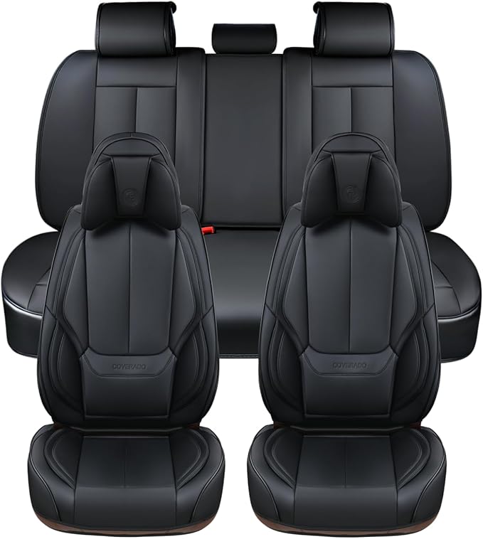 Coverado Car Seat Covers 5 Pieces, Full Set Universal Seat Covers for Cars, Waterproof Nappa Leather Auto Seat Protectors wit