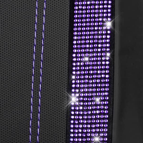 CAR PASS Leather Diamond Bling Car Seat Cover 2 Front Interior Sets, Waterproof Universal Shining Glitter Crystal Sparkle Fit for 95% Automotive Truck SUV Cute Women Girl, Black Purple Rhinestone