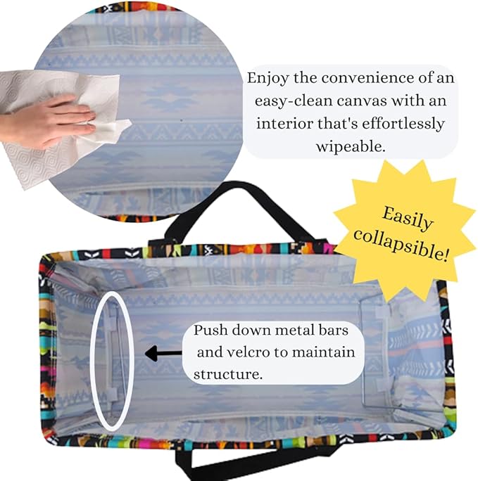NGIL Extra Large Utility Tote Reusable Grocery Organizing Bag Oversized Collapsible for Storage, Picnic,Car, Beach (Desert Serape-black)