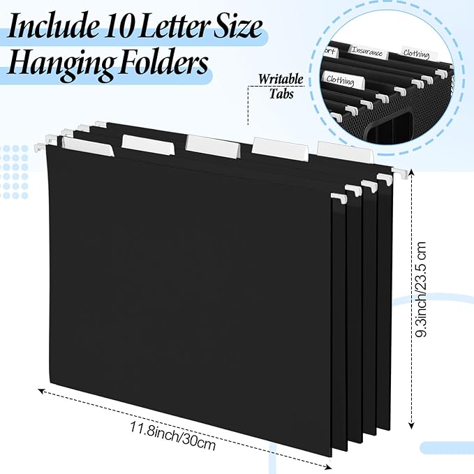 2 Pack Hanging File Holder, 10 Hanging Folders, Metal Mesh, Letter Size Folder Storage, Desktop Storage Cabinets, Office Scho
