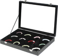 Coward Jewelry Organizer Box, Black Velvet 12 Grids Bracelet Bangle Necklace Jewelry Display Tray Case with Transparent Glass