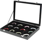 Coward Jewelry Organizer Box, Black Velvet 12 Grids Bracelet Bangle Necklace Jewelry Display Tray Case with Transparent Glass