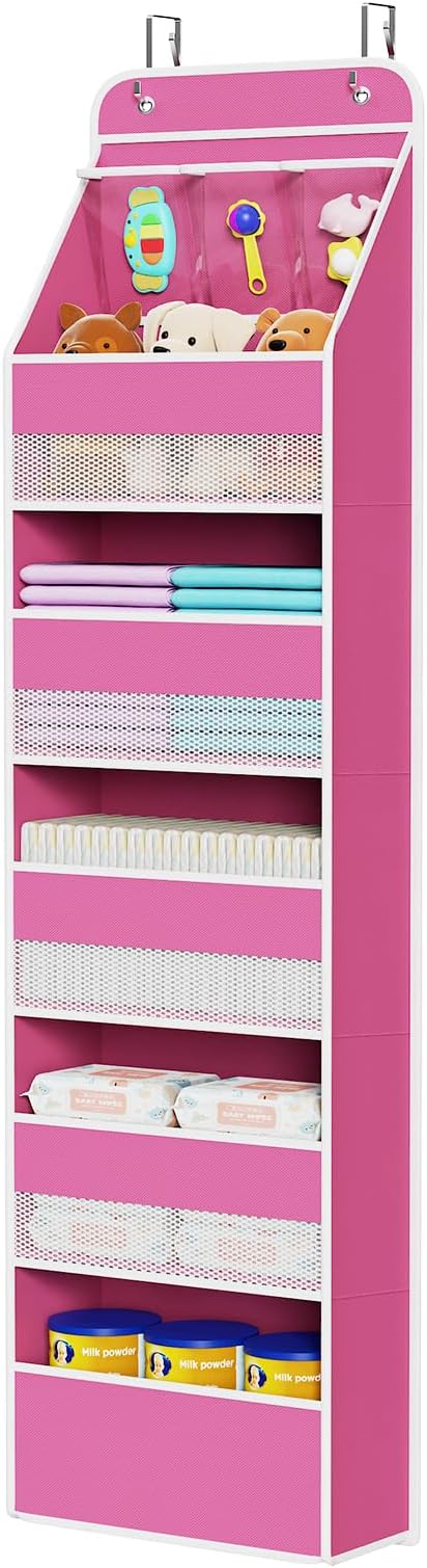 Univivi 6-Shelf Over Door Hanging Organizer Fabric Baby Door Storage with 5 Large Pockets and 3 Small PVC Pockets Wall Mount 