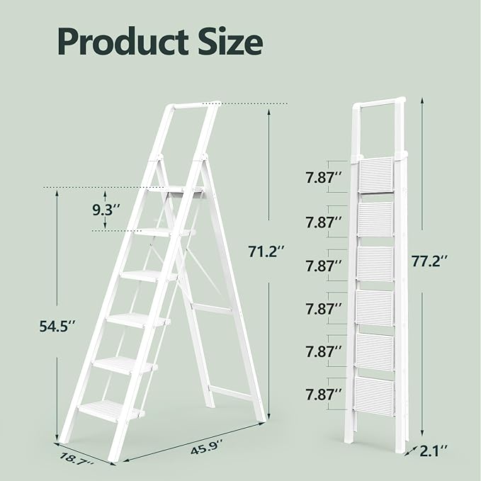 WOA WOA 6 Step Ladder, Lightweight Folding ladders with Wide Pedals, Slim Stepladder for Narrow Spaces, Tall Ladder for High 