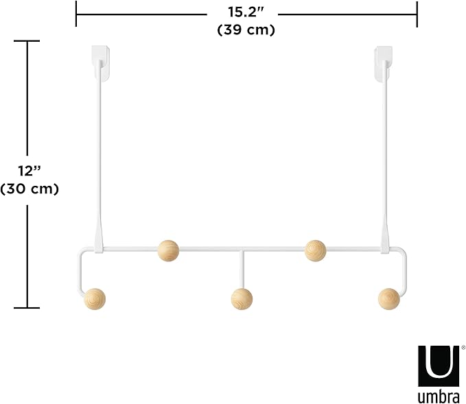 Umbra Estique Over The Door Coat Rack & Multi-Use Organizer, for Coats, Bags, Hats & More, Small, White/Natural