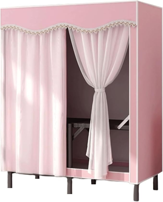 TIST Foldable Wardrobe Steel Storage Wardrobe Portable Wardrobe for Hanging Clothes 110cm/ 160cm/ 215cm Large Wardrobe(Pink,1
