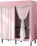 TIST Foldable Wardrobe Steel Storage Wardrobe Portable Wardrobe for Hanging Clothes 110cm/ 160cm/ 215cm Large Wardrobe(Pink,1