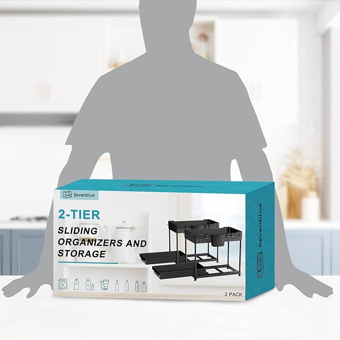 Sevenblue 2 Pack Multi-Purpose Under Sink Organizers and Storage, 2026 Pull Out Cabinet Organizer for Bathroom & Kitchen, Und