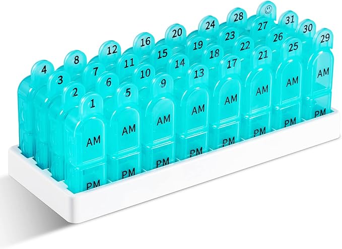Daviky Monthly Pill Organizer 2 Times a Day, 30 Day Pill Box AM PM with Separate Container, One Month Medicine Case Twice a D