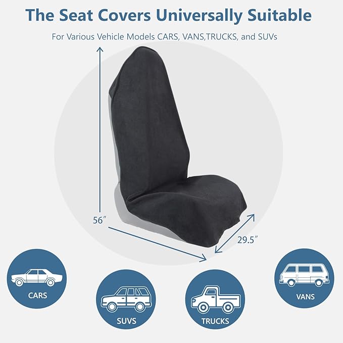 Towel Car Seat Covers - Super Absorbent Front Seat Protectors for Gym, Pets & Travel | Quick-Dry Towel Fabric | Universal Non