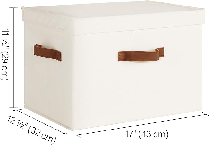 StorageWorks Fabric Storage Bins with Lid, Decorative Storage Boxes for Shelves, Stackable Closet Organizer Basket with Handl