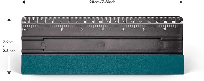 FOSHIO 8 Inch Felt Squeegee for Vinyl wtih Ruler 20CM 4 Round Corners Universal Card, Window Tint Film Installing Hard Black PP Car Vinyl Wrap Scraper Tool