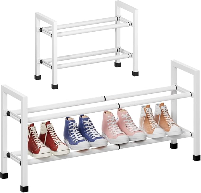 Abiglifty 2-Tier Expandable Shoe Rack,17"-33" Adjustable Shoe Rack for Closet,Metal Shoes Shelves for Front Door Entrance, Ga