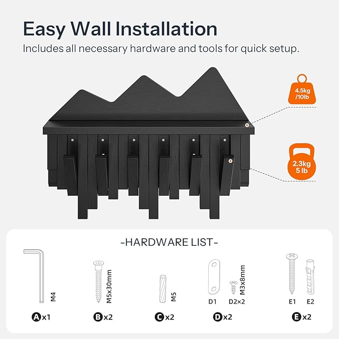 HOOBRO Wall Hooks with Shelf, Coat Rack with Shelf Wall-Mounted, Entryway Wall Key Holder, Hat Rack for Walls, Purse Hanger f