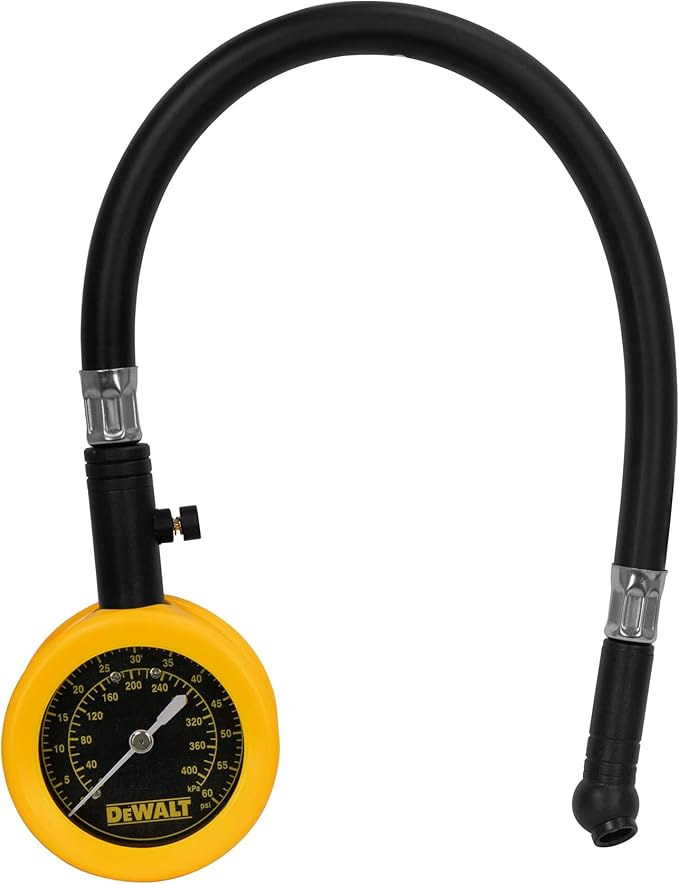 DEWALT Analog Dial Pressure Gauge w/Bleeder Valve, 12-Inch Hose & Swivel Chuck (DXCM032-0149)