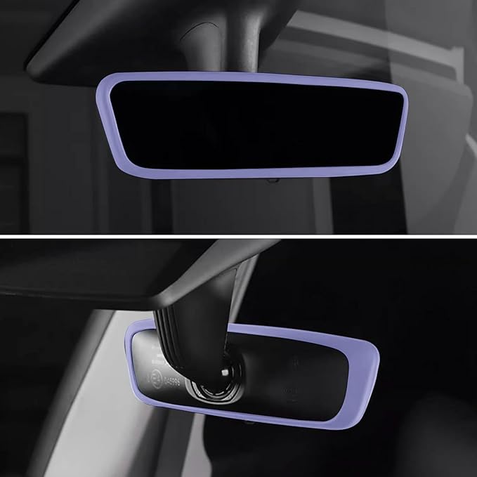 2PCS Protector Trim Frame Compatible with Tesla Model 3 Y 2020-2024 2025 2026 Screen Edge Frame Rearview Mirror Cover Interior Decorations Center Console Decor Highland Juniper Accessories (Purple)