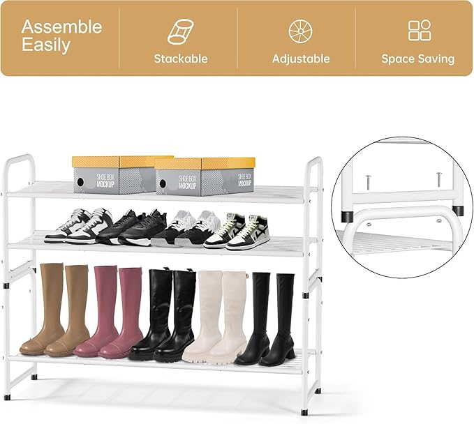 KEETDY 2-Tier Long Shoe Rack for Closet Metal Shoe Organizer for Entryway, Wide Stackable Shoe Storage Shelf with Sturdy Wire