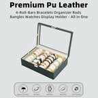 Bracelets Organizer Rods Bangles Display Holder, Clear See through Lid Leather Velvet Jewelry Storage Box Case for Women, 4 R