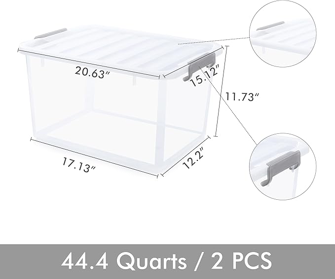 Citylife 44.4 QT Plastic Storage Bins with Latching Lids Stackable Storage Containers for Organizing Large Clear Storage Box 