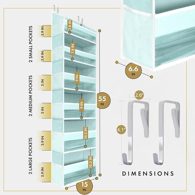 HOMELUX THEORY UPGRADED 6 Tiers Over The Door Organizer Hanging - 100D EXTRA THICK & 50lbs HUGE CAPACITY, 12 Side Mesh Pocket