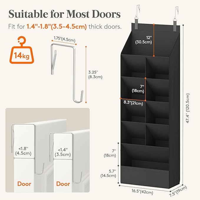 Lifewit 6 Tier Over the Door Shoe Organizer with 11 Large Deep Pockets, Fabric Hanging Shoes Shelf for Closet, Dorm Storage, 