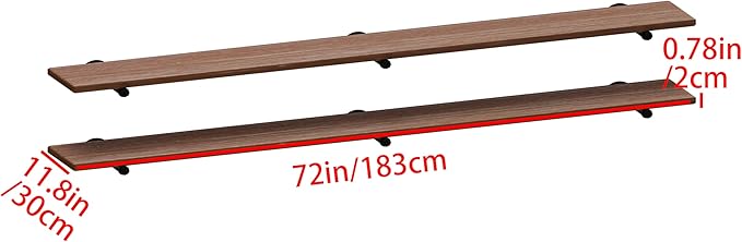 IEO Industrial Pipe Shelving Floating Shelves for Wall,Pipe Shelf 72 inches Long 11.8" Extra Width Farmhouse Decor Bedroom Ki