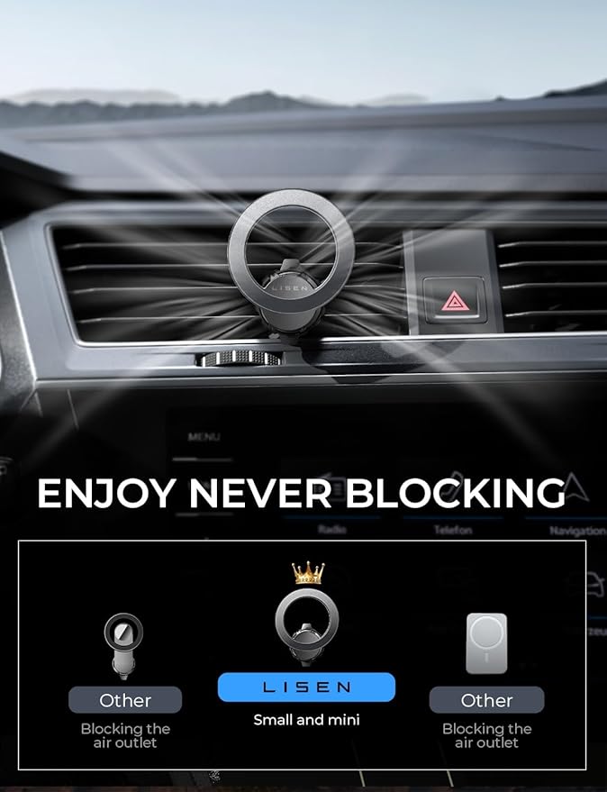 LISEN for MagSafe Car Mount Fits iPhone 17 Pro Max Air 16 15 14 13 Mag Safe Case, Magnetic Phone Holder for Car [24 Super Magnets] Car Vent Phone Mount for Mag Safe Phone Holder Car Accessories