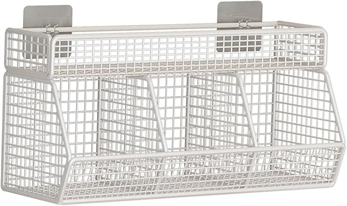 Multifunctional Metal Wire Hanging Basket Wall Organizers Accessory For Kitchen And Living Room With 3 Storage Grids