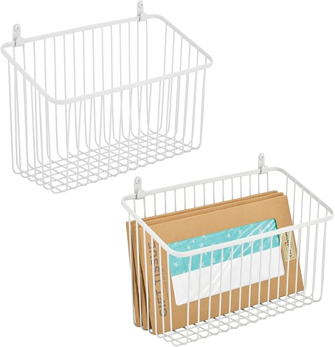 mDesign Small Metal Wire Wall Mounted Storage Organizer Basket Bin for Hanging in Kitchen, Garage, Entryway, Mudroom, Bedroom