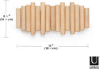 Umbra Picket Wall-Mounted Coat Rack Rail Hook with 5 Retractable Wood Pegs – Modern, Space-Saving Storage Organizer, Natural 