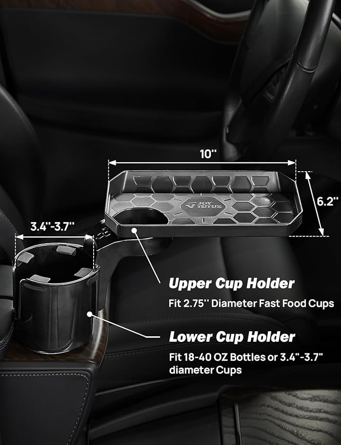 JoyTutus Car Cup Holder Expander, Automotive Cup Attachable Tray with 360° Rotation,Large Cup Holder Adapt Most Regular Cups 