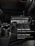 JoyTutus 2 Pack Cup Holder Tray for Car, Car Cup Holder Expander with 360°Rotation Tray, Large Cup Drink Holder Fit for Yeti/Hydro Flask, Detachable Food Tray Table, Road Trip Essentials