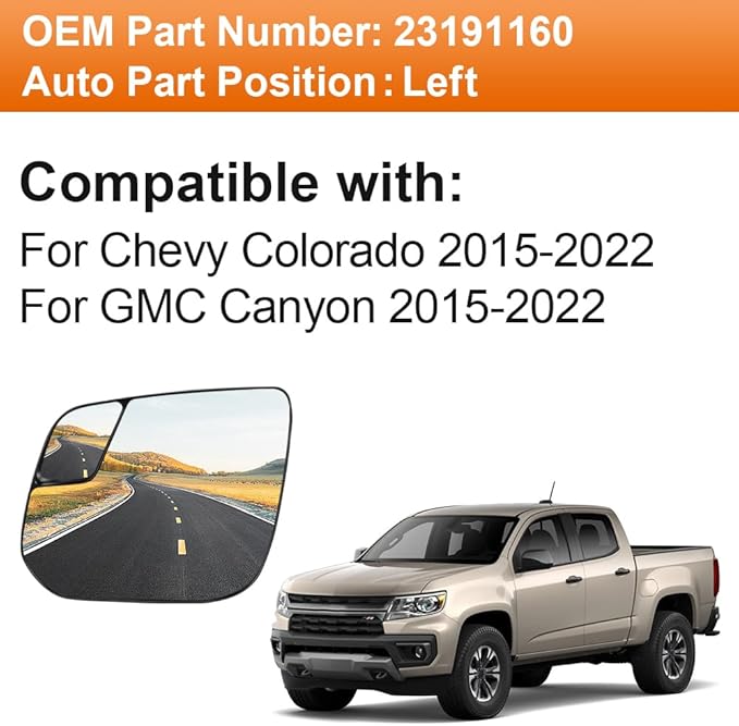 Senzeal Driver Side Heated Mirror with Blind Spot Mirror for Chevrolet Chevy Colorado GMC Canyon 2015-2022 Rearview Mirrors Glass Replaces 23191160 (Left Side)
