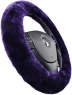 Furry Fluffy Wool Sheepskin car Steering Wheel Cover for Girls Women Universal car 14 1/2-15 1/2inchs (Lilac)