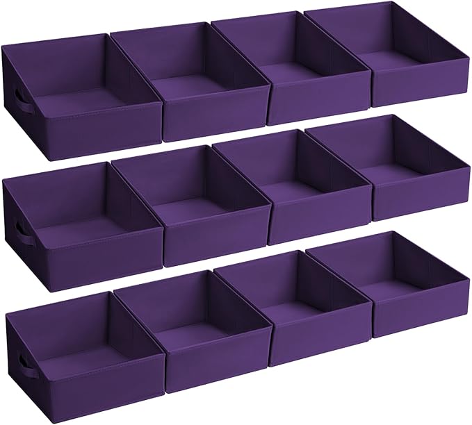 DIMJ Closet Storage Bins 12 Pack - Fabric Storage Baskets for Shelves, Collapsible Clothes Organizer with Handles, Trapezoid 