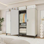 Heavy Duty Covered Clothes Rack with Magnetic Door Foldable Portable Wardrobe Closet for Hanging Clothing Rolling Black Metal