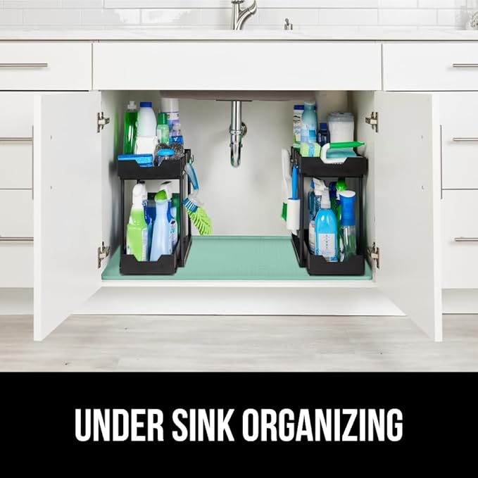 GORILLA GRIP Waterproof Silicone Under Sink Mat with Raised Lip for Kitchen and Bathroom, 31 x 22 in, Cabinet Shelf Liner Sta
