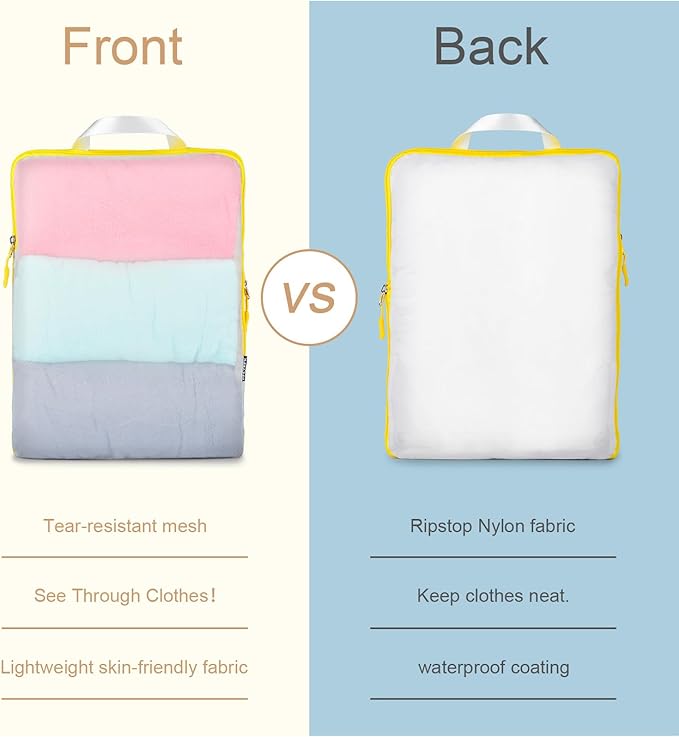 PFEYRPK Lightweight Compression Packing Cubes for Suitcases, Compressible Expandable Travel Packing Organizer with Clear Toil