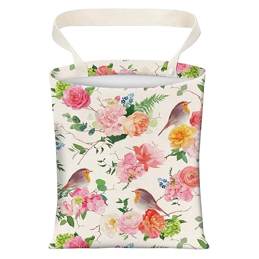 Cute Car Trash Can, Hanging Canvas Car Back Seat Organizer and Storage Bag, Funny Car Trash Bag For Travelling, Outdoor Cute Pink Flower Brid