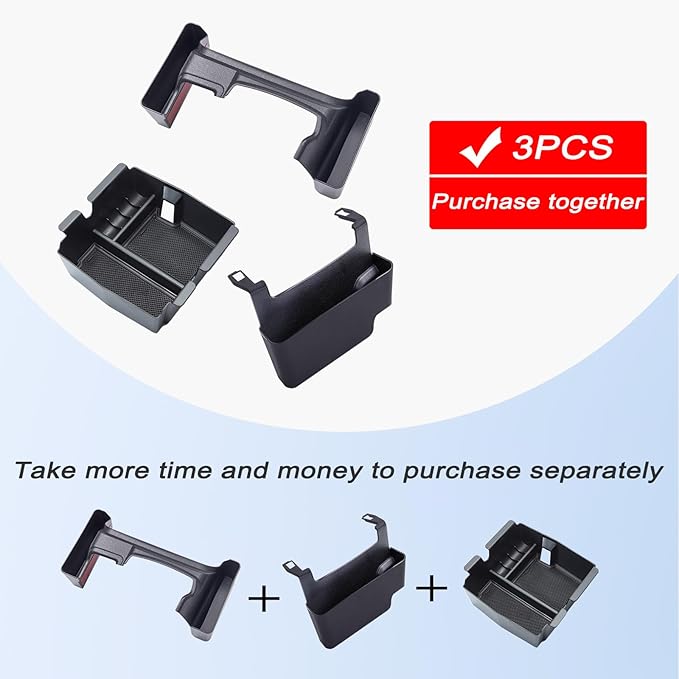 3PCS Center Console Organizer Tray Box Compatible with 2018-2025 Wrangler and 2020-2023 2024 2025 Gladiator Gear Shift Organizer Armrest Accessories Hanging Box（Not for JK/JKU）
